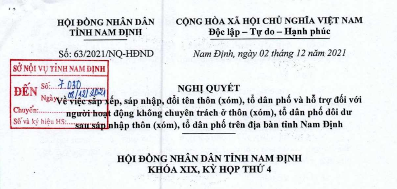 Danh sách sáp nhập, đổi tên xóm, tổ dân phố trên địa bản tỉnh Nam Định 12/2021